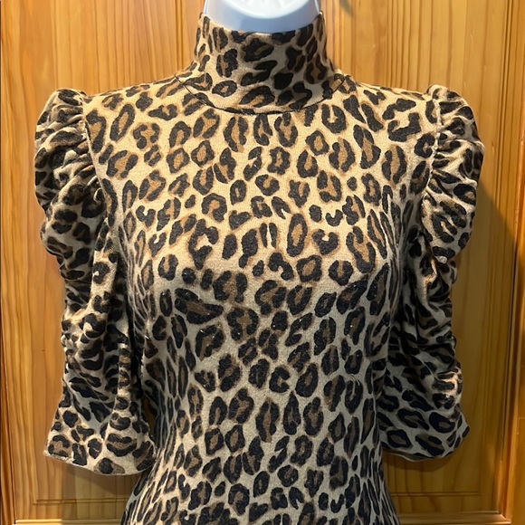 INC International Concepts Leopard Print Puff Sleeve Top - Picture 4 of 7